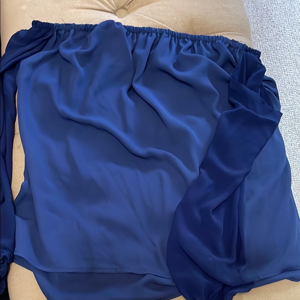 Blue Ruffled Off-the-Shoulder Blouse